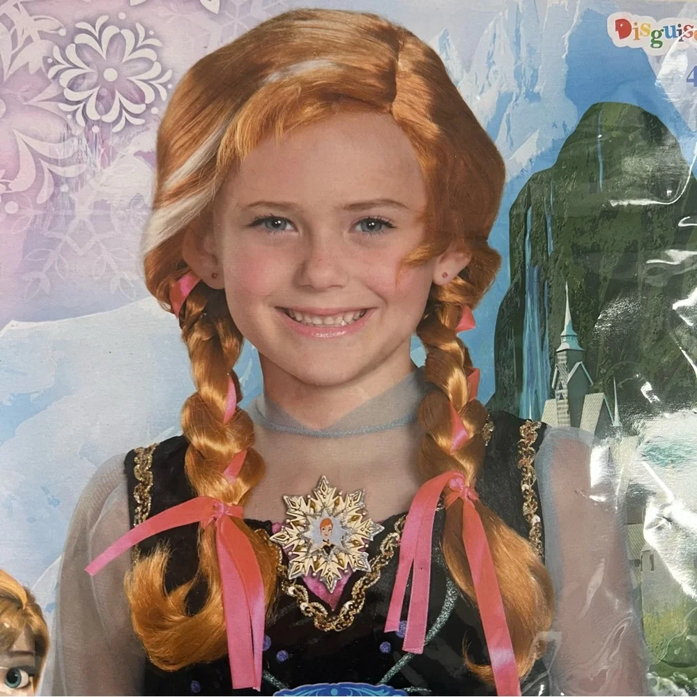 Disney Frozen Anna Child Wig with Pink Ribbons NEW Halloween costume dress up